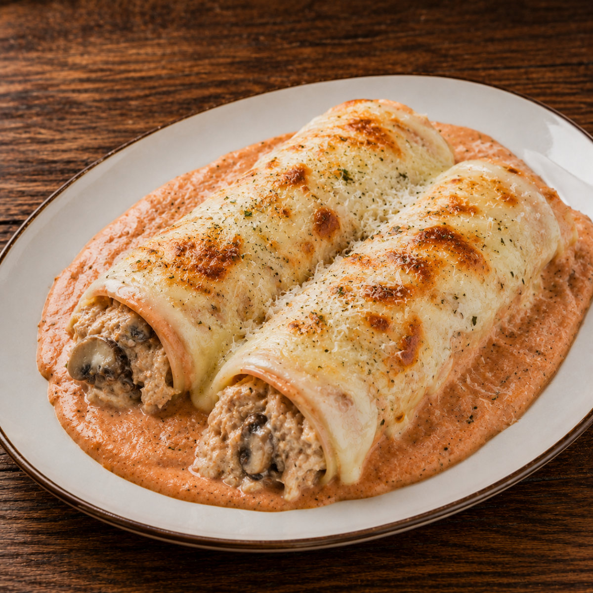 Canelones de pollo y setas